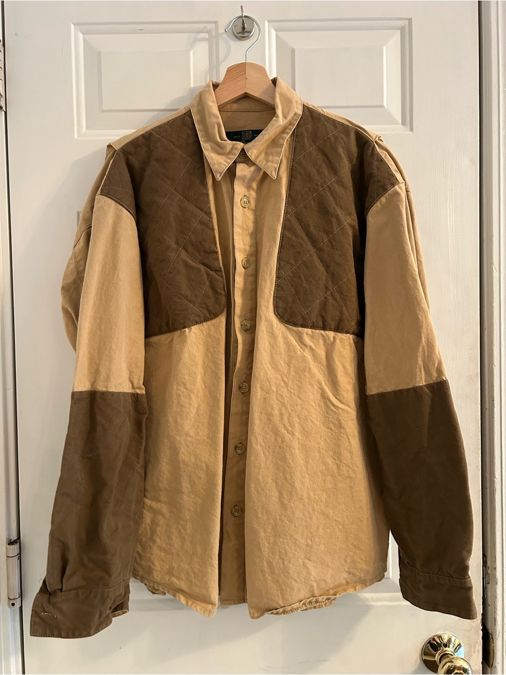 VINTAGE Orvis Two-Tone Brown & Tan Men’s Quilted-Panel Shirt Jacket / Shacket